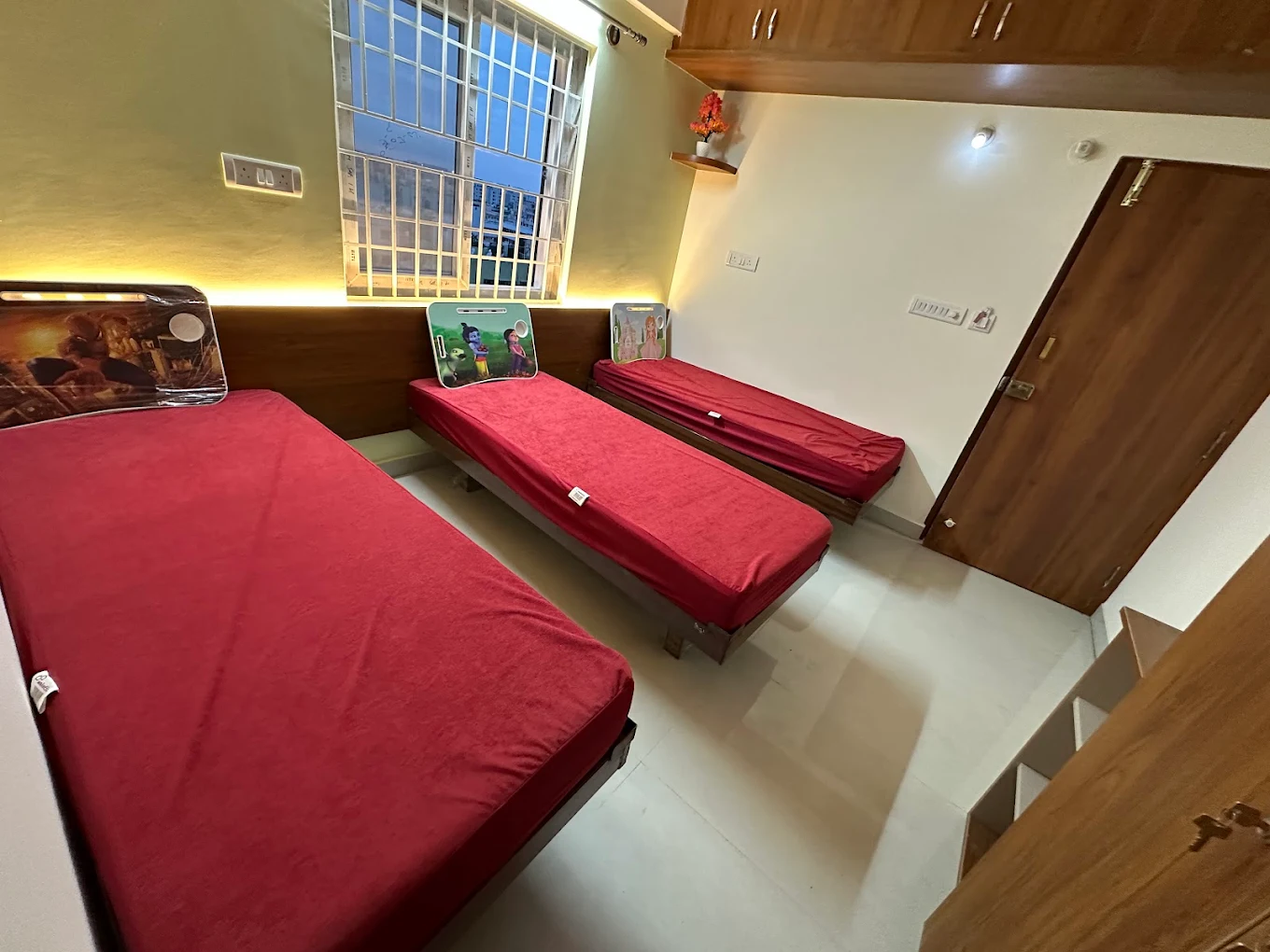 Fully furnished room with comfortable beds