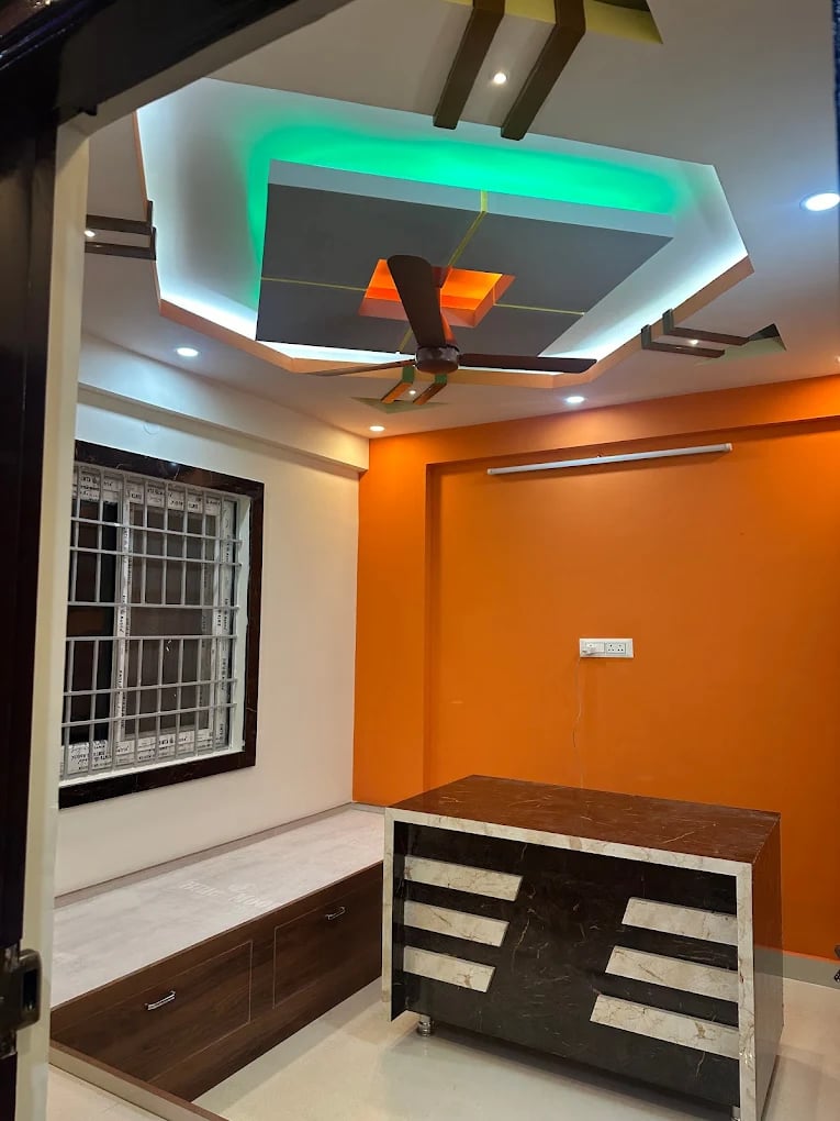 Room with designer ceiling lights