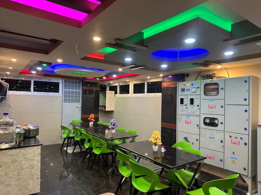 Dining hall with LED ceiling